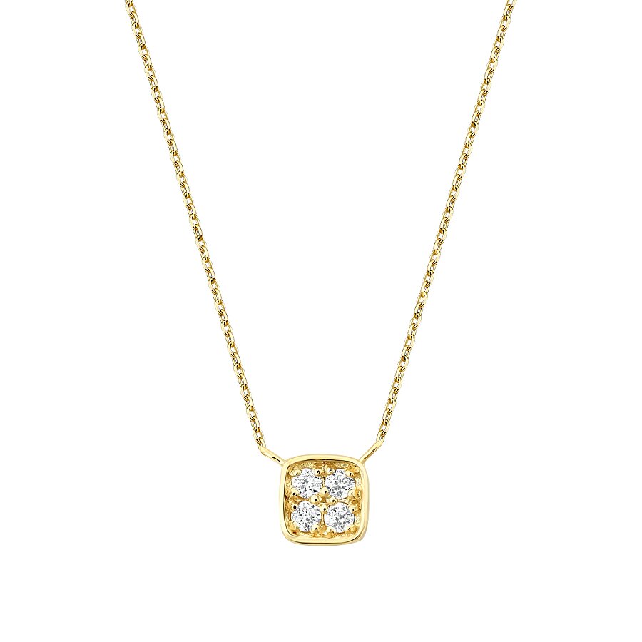 0.05 Karat Pırlanta Yuvarlak Taşlı Kare Kolye
