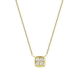 0.05 Karat Pırlanta Yuvarlak Taşlı Kare Kolye - 1