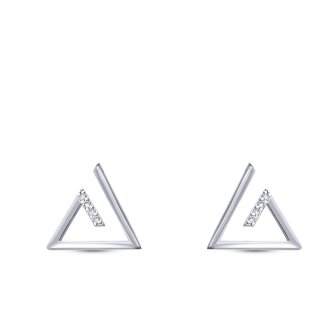 0.09 Karat Pırlanta Yuvarlak Taşlı Trend Küpe - 2