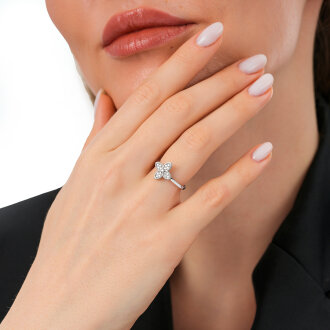 0.15 Karat Pırlanta Yonca Yüzük - 3