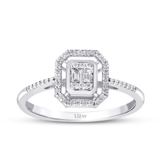 0.19 Karat Pırlanta Baget Yüzük - 1