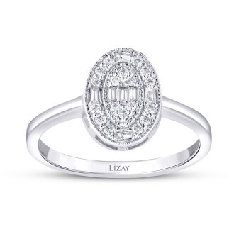 0.19 Karat Pırlanta Oval Baget Trend Yüzük - Lizay Pırlanta