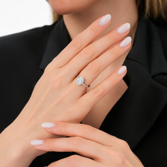 0.19 Karat Pırlanta Oval Baget Trend Yüzük - 3