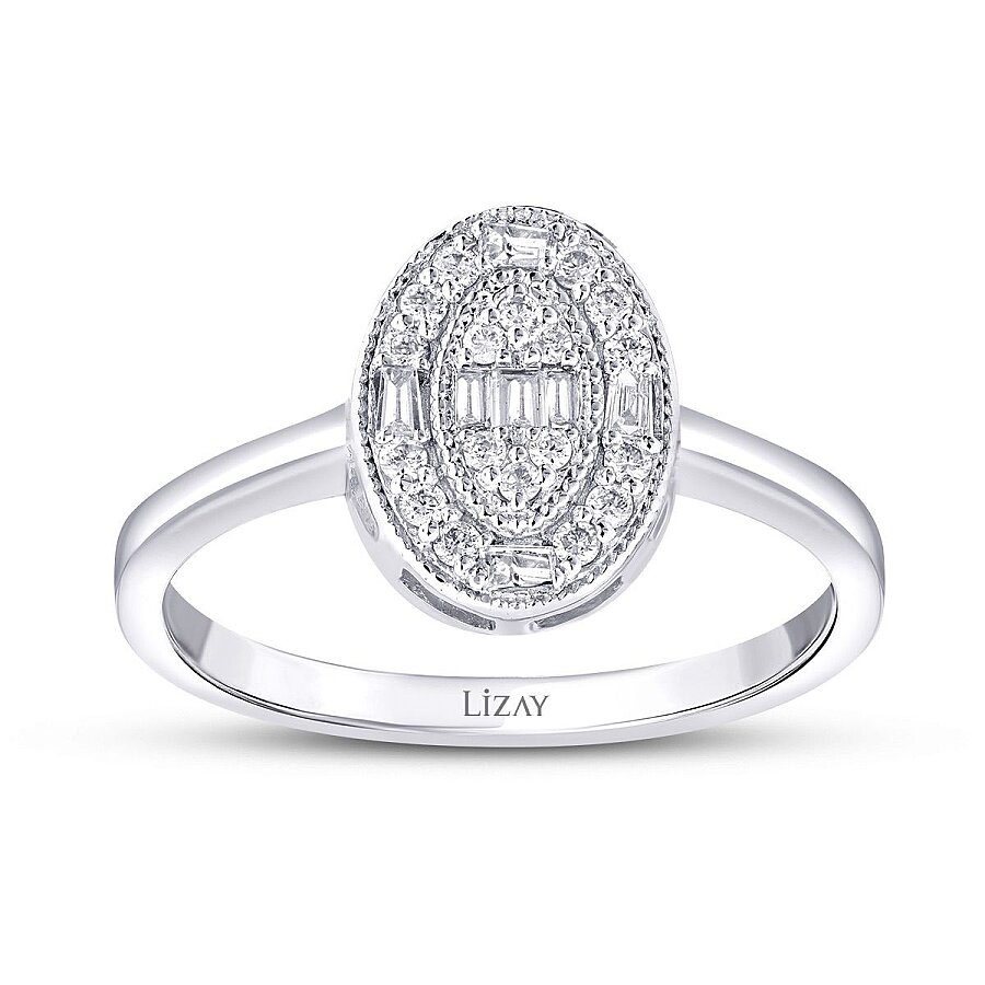 0.19 Karat Pırlanta Oval Baget Trend Yüzük