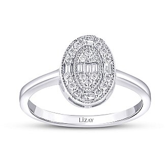 0.19 Karat Pırlanta Oval Baget Trend Yüzük - 1