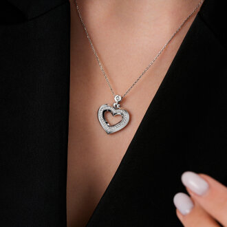 0.25 Karat Pırlanta Yuvarlak Taşlı Kalp Trend Kolye - 3