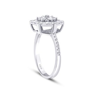 0.43 Karat Pırlanta Baget Çiçek Yüzük - 2