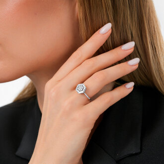 0.43 Karat Pırlanta Baget Çiçek Yüzük - 3