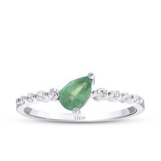 0.52 Karat Pırlanta Damla Taşlı Zümrüt Yüzük - 1