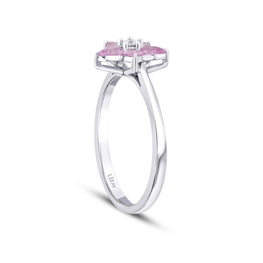 0.56 Karat Pırlanta Pembe Safir Çiçek Yüzük T9549 | Lizay Pırlanta