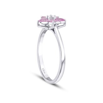 0.56 Karat Pırlanta Pink Safir Çiçek Yüzük - 2