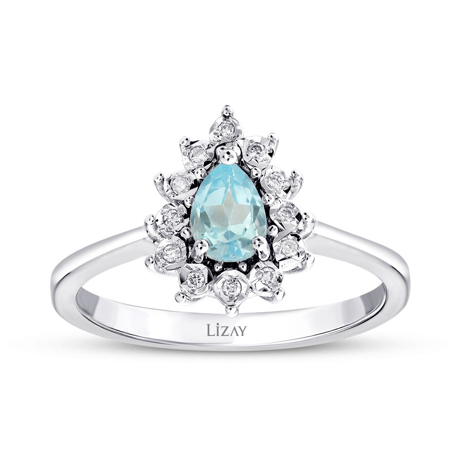0.57 Karat Pırlanta Damla Taşlı Blue Topaz Yüzük