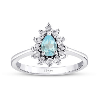 0.57 Karat Pırlanta Damla Taşlı Blue Topaz Yüzük - Lizay Pırlanta