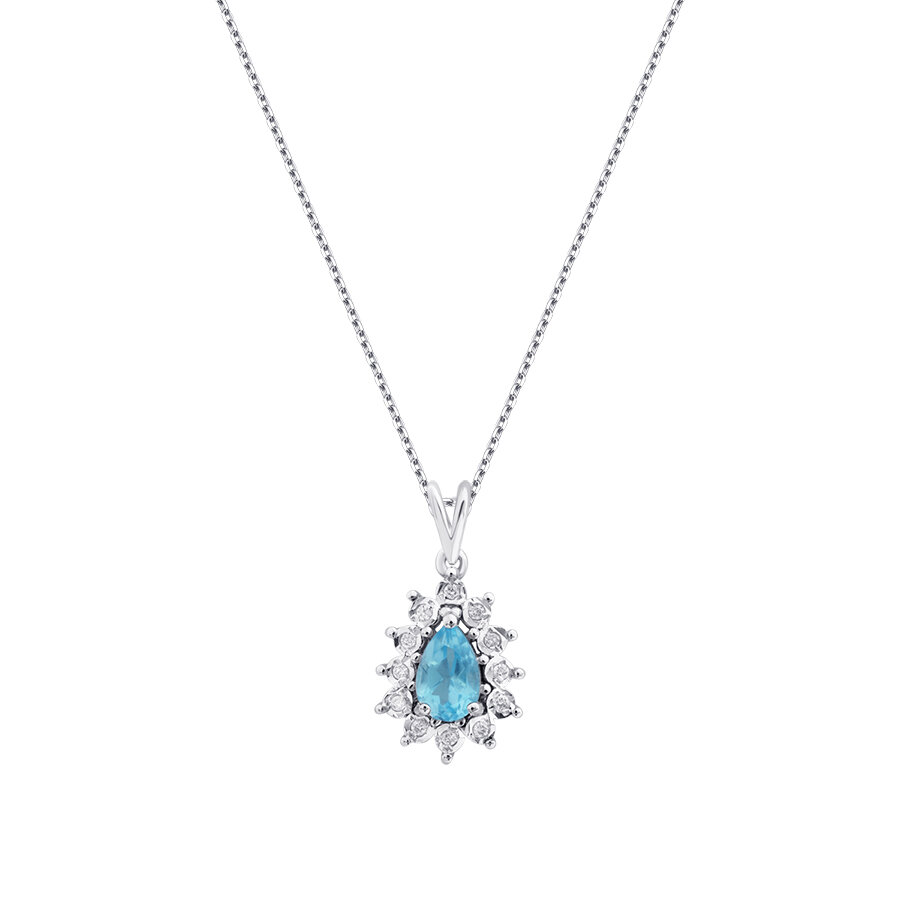 0.58 Karat Pırlanta Damla Taşlı Blue Topaz Kolye