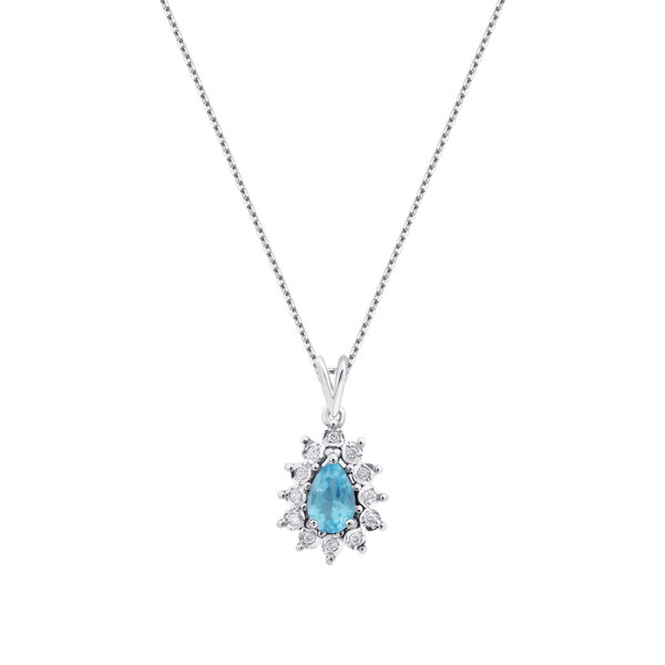0.58 Karat Pırlanta Damla Taşlı Blue Topaz Kolye - 1
