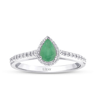 0.59 Karat Pırlanta Damla Zümrüt Yüzük - Lizay Pırlanta