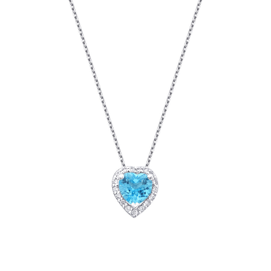 0.61 Karat Pırlanta Blue Topaz Kalp Kolye
