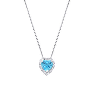 0.61 Karat Pırlanta Blue Topaz Kalp Kolye - 1