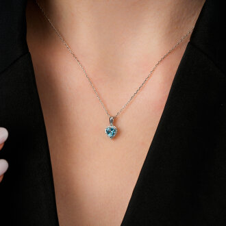 0.61 Karat Pırlanta Blue Topaz Kalp Kolye - 3