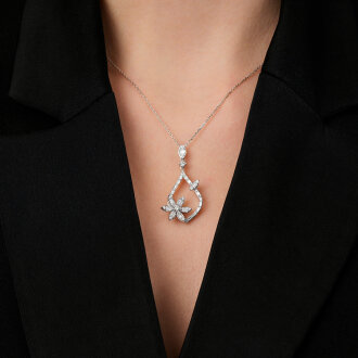 0.62 Karat Pırlanta Baget Taşlı Çiçek Kolye - 3