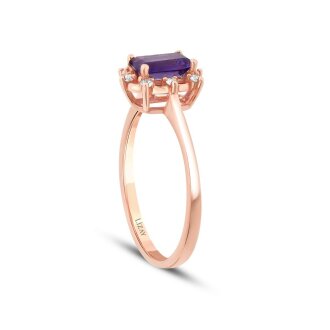 0.62 Karat Pırlanta Emerald Ametist Yüzük - 2