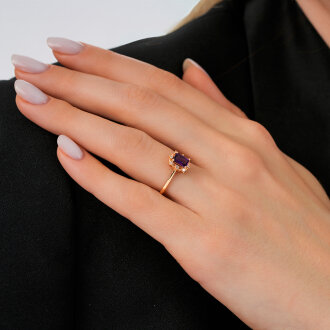 0.62 Karat Pırlanta Emerald Ametist Yüzük - 3