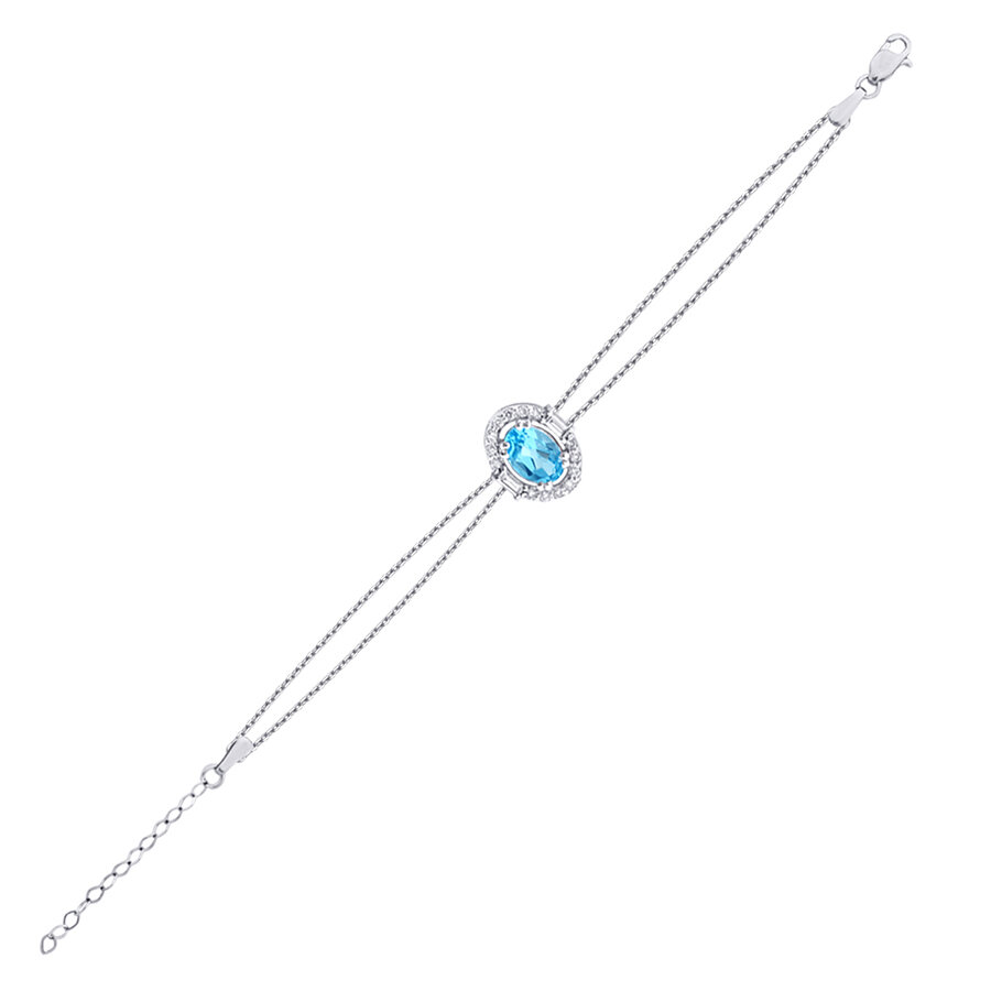 0.63 Karat Pırlanta Baget Taşlı Blue Topaz Bileklik