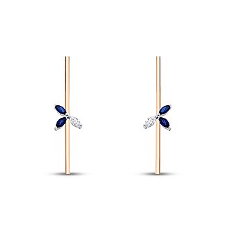 0.64 Karat Pırlanta Geometrik Safir Küpe - 2