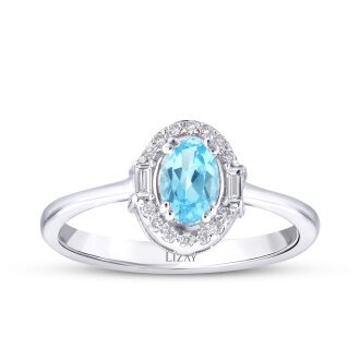 0.67 Karat Pırlanta Blue Topaz Baget Yüzük - 1