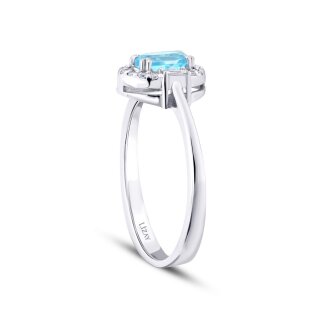 0.67 Karat Pırlanta Blue Topaz Baget Yüzük - 2