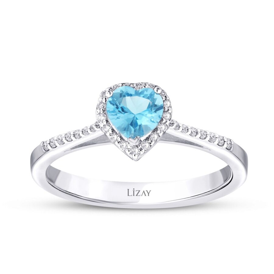 0.67 Karat Pırlanta Blue Topaz Kalp Yüzük