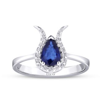 0.72 Karat Pırlanta Safir Yüzük - Lizay Pırlanta