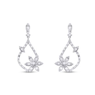 0.80 Karat Pırlanta Baget Taşlı Çiçek Küpe - 2