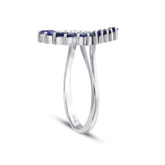 0.81 Karat Pırlanta Markiz Taşlı Safir Trend Yüzük - 2