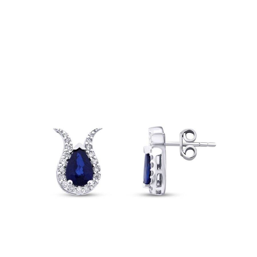0.82 Karat Pırlanta Damla Taşlı Safir Küpe