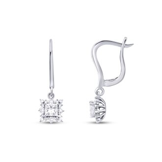 0.82 Karat Pırlanta Prenses Taşlı Küpe - 1