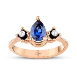 0.85 Karat Pırlanta Elmas Safir Yüzük - 1