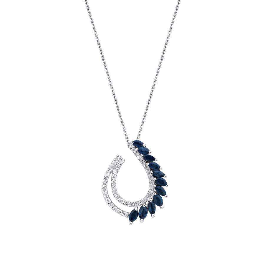 0.87 Karat Pırlanta Markiz Taşlı Safir Trend Kolye