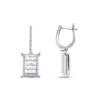 0.90 Karat Pırlanta Baget Taşlı Küpe - 1