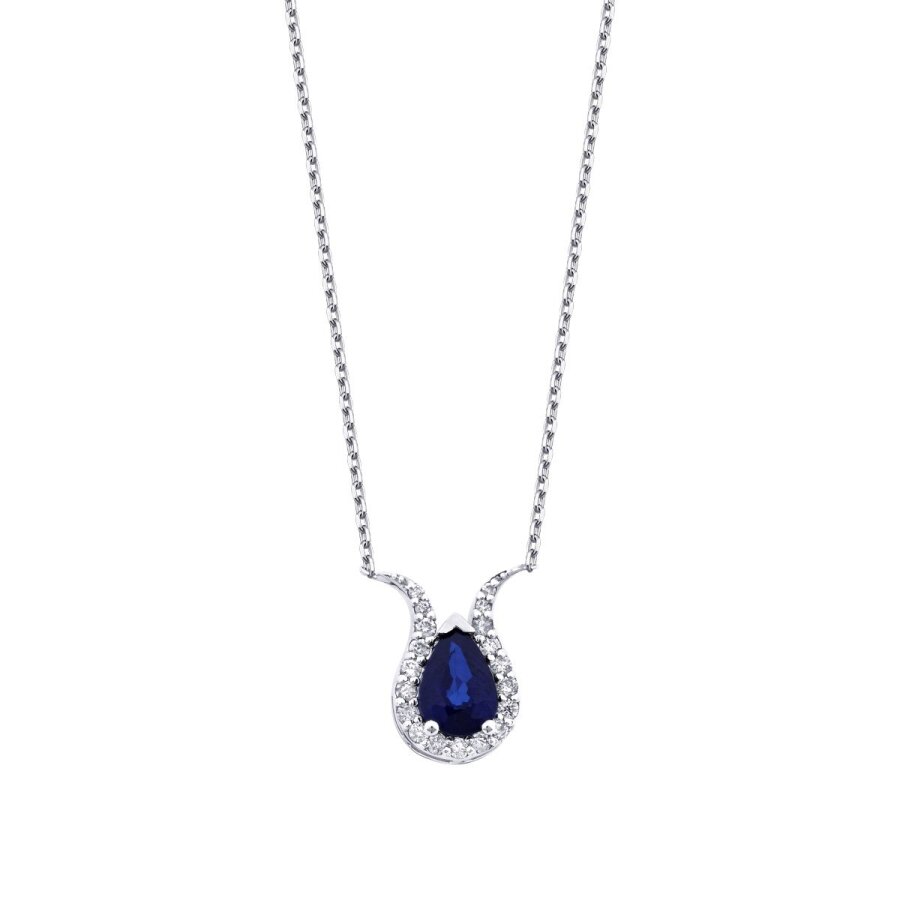 0.97 Karat Pırlanta Safir Damla Kolye