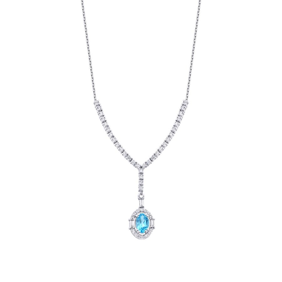 0.98 Karat Pırlanta Blue Topaz Baget Kolye