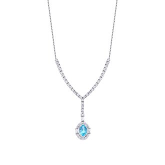 0.98 Karat Pırlanta Blue Topaz Baget Kolye - Lizay Pırlanta