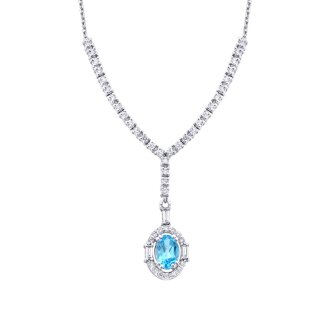 0.98 Karat Pırlanta Blue Topaz Baget Kolye - 2