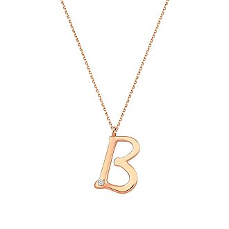 0.02 Karat Pırlanta B Harf Kolye - 3