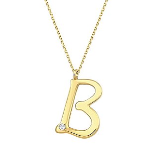 0.02 Karat Pırlanta B Harf Kolye - 2