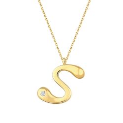 0.02 Karat Pırlanta S Harf Kolye - 2