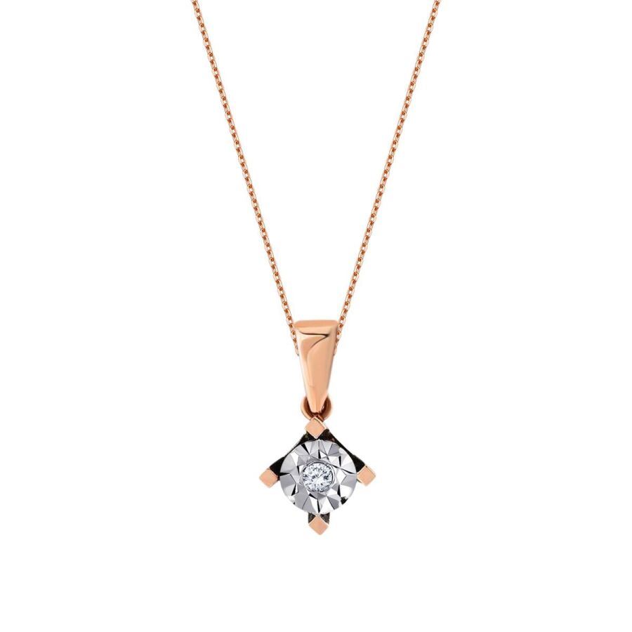 0.02 Karat Pırlanta Tektaş Rose Kolye