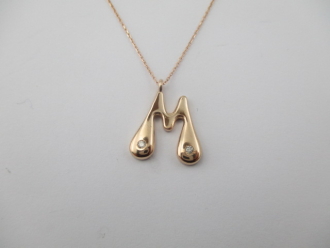 0,04 Karat Pırlanta M Harf Kolye G SI 14 Ayar - 7