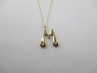 0,04 Karat Pırlanta M Harf Kolye G SI 8 Ayar - 7