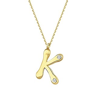 0.04 Karat Pırlanta K Harf Kolye - 2